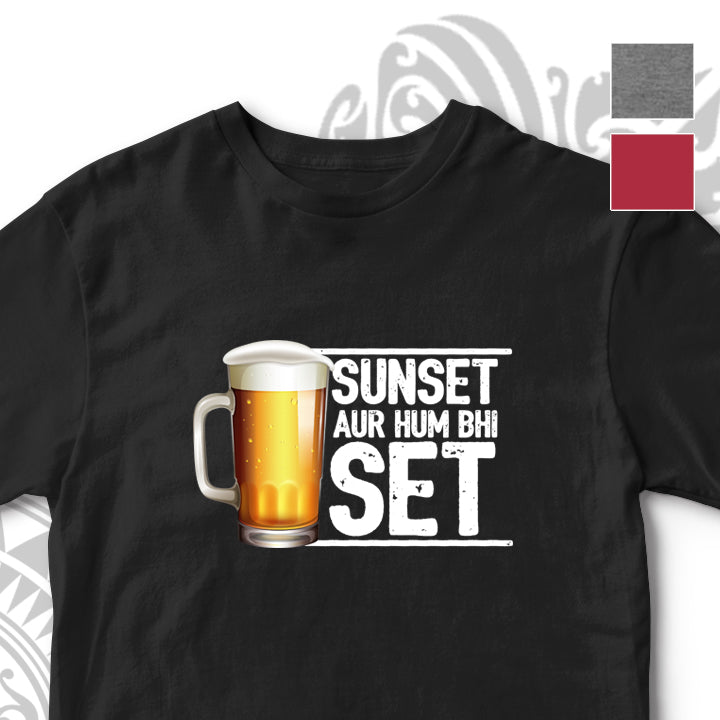 SUNSET+BEER FUNNY UNISEX TSHIRT