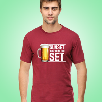 SUNSET+BEER FUNNY UNISEX TSHIRT